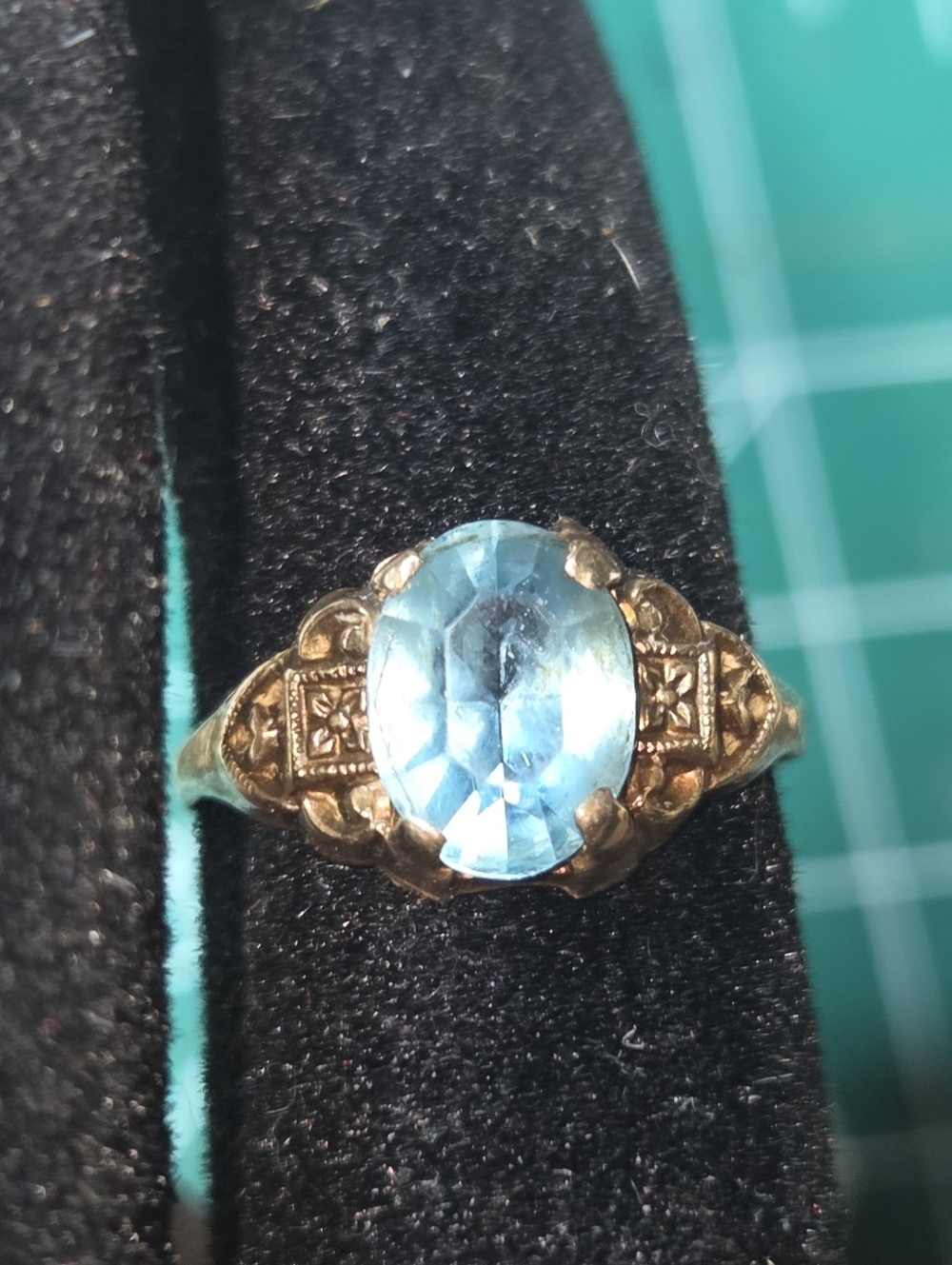 VINTAGE 1940s blue stone 10k ROSE gold